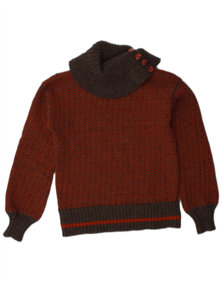 VINTAGE ženski pulover s rol izrezom UK 10 Mali narančasti ševron