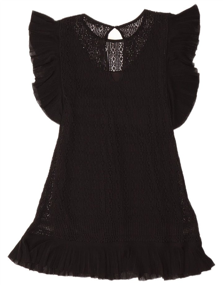 ZARA ženska džemper haljina kratkih rukava UK 12 Srednji crni poliester