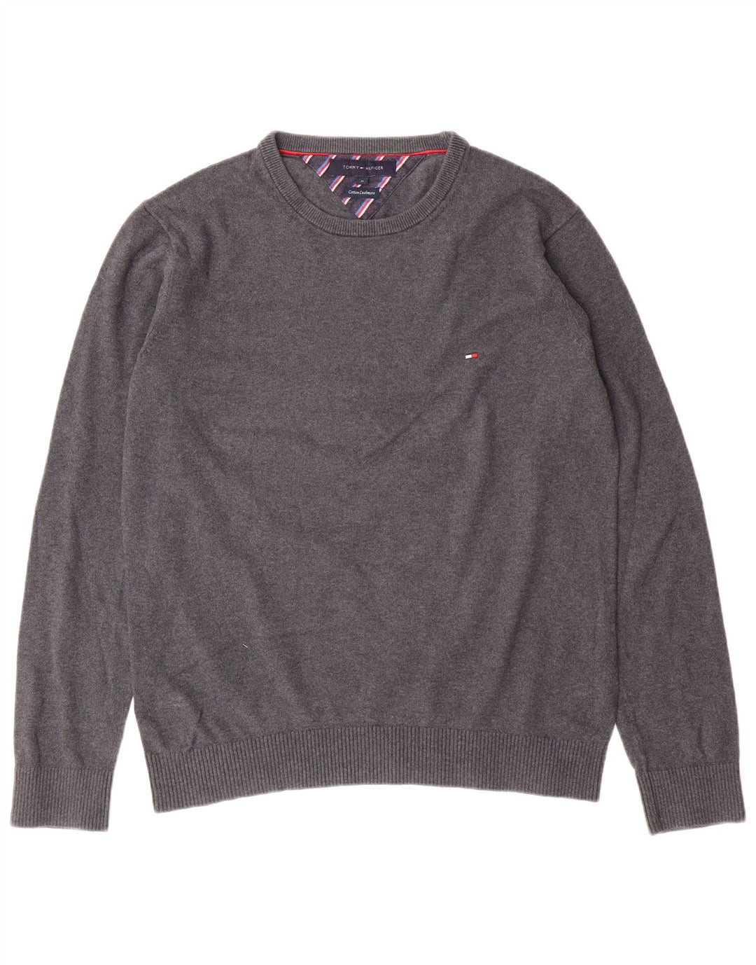 TOMMY HILFIGER Mens Crew Neck Jumper Sweater Medium Grey Cotton
