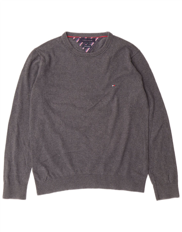 TOMMY HILFIGER Mens Crew Neck Jumper Sweater Medium Grey Cotton