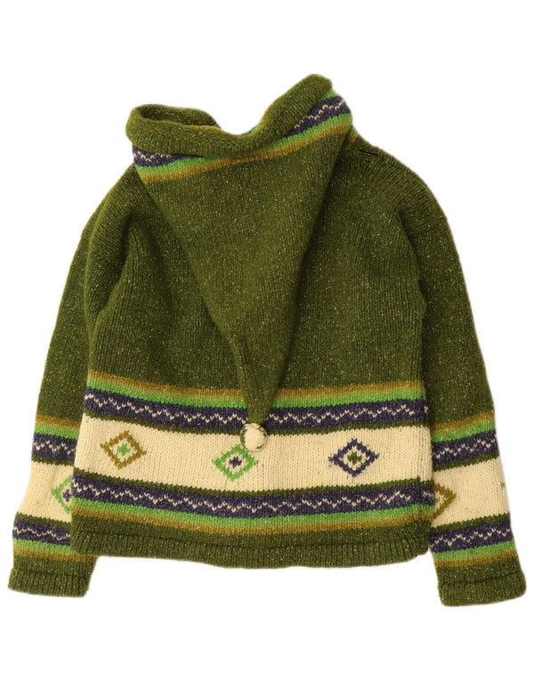 Vintage ženski kardigan pulover s kapuljačom UK 14 srednje zelene pruge