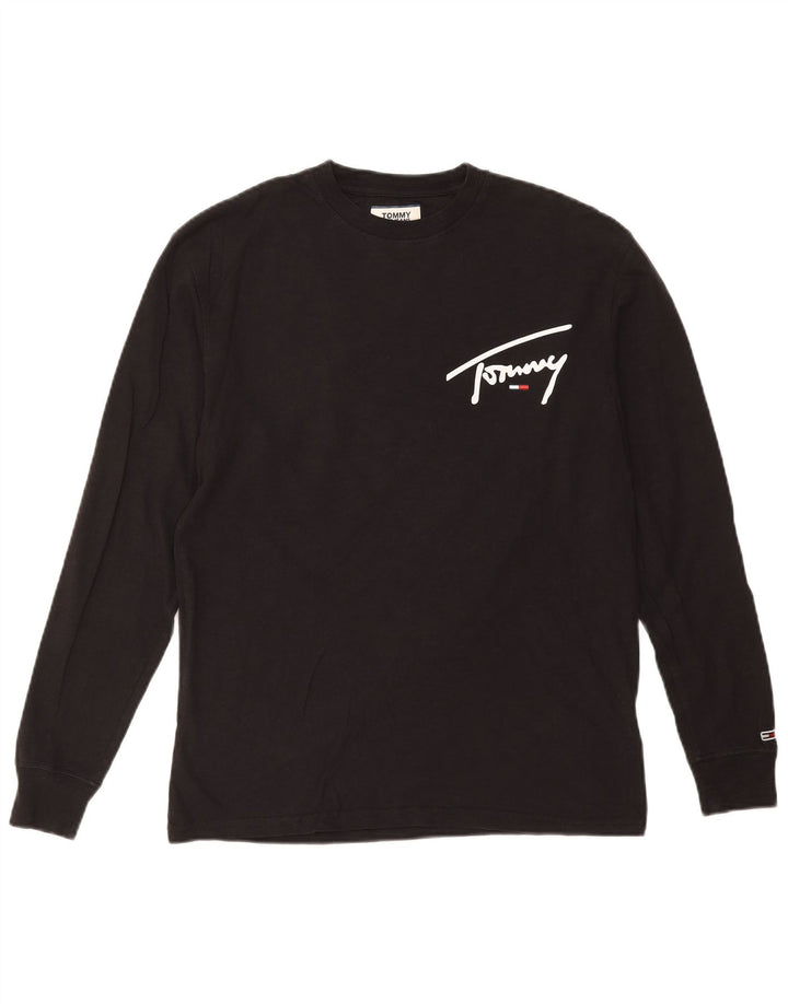 TOMMY HILFIGER Mens Graphic Top Long Sleeve Small Black Cotton