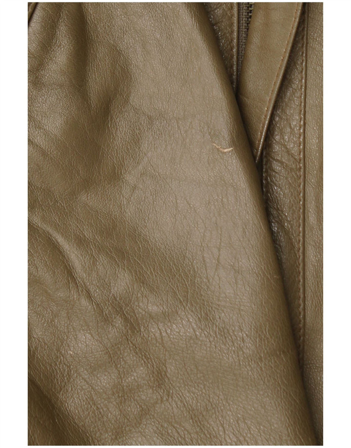 VINTAGE Mens Leather Jacket IT 56 3XL Khaki Leather