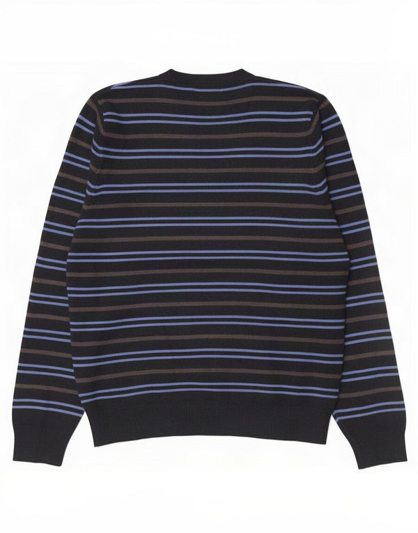 Marks & Spencer Mens V-Neck Jumper Sweater Medium Navy Blue Striped Acrylic