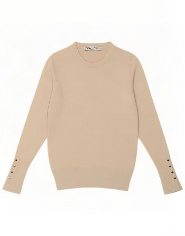 Zara ženski džemper s okruglim izrezom UK 10 Small Beige Viscose