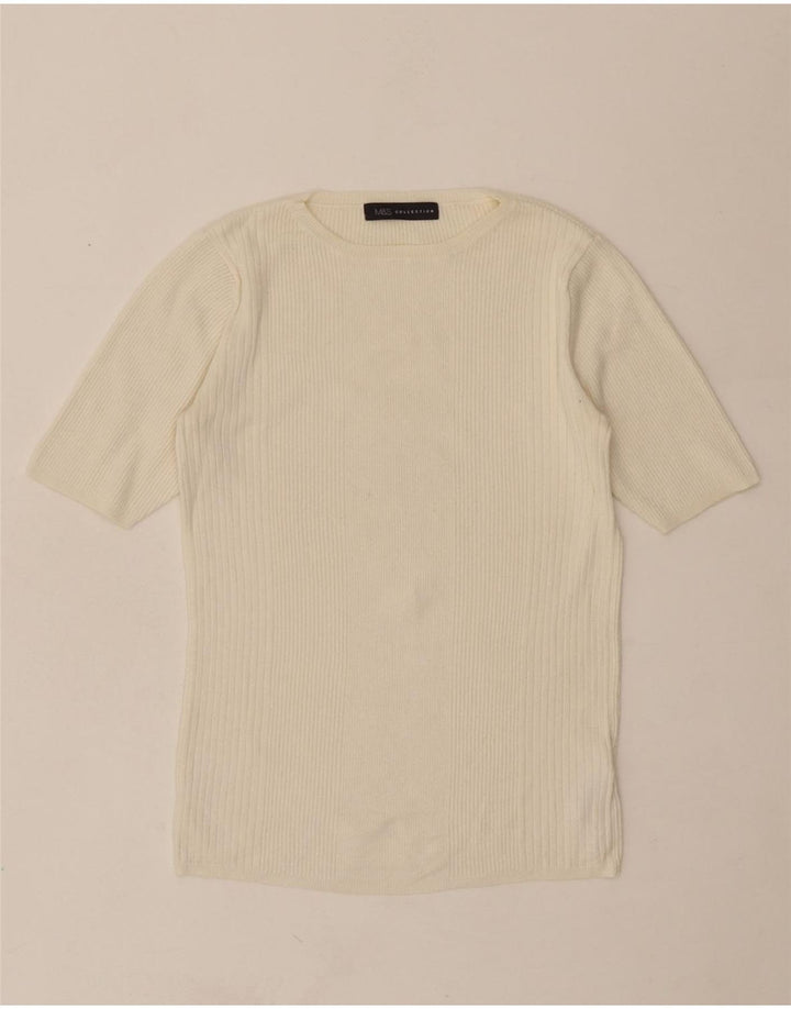 MARKS & SPENCER Womens Crew Neck Jumper Sweater UK 12 Medium Off White Vintage Marks & Spencer and Second-Hand Marks & Spencer from Messina Hembry 