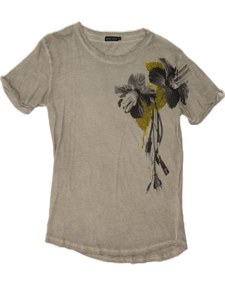 ANTONY MORATO Womens Graphic T-Shirt Top UK 14 Medium Grey Vintage Antony Morato and Second-Hand Antony Morato from Messina Hembry 