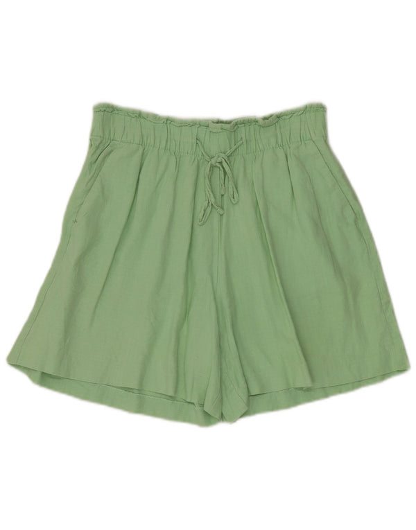 Marks & Spencer Womens High Waist Casual Shorts UK 10 Small W28 Green Flax