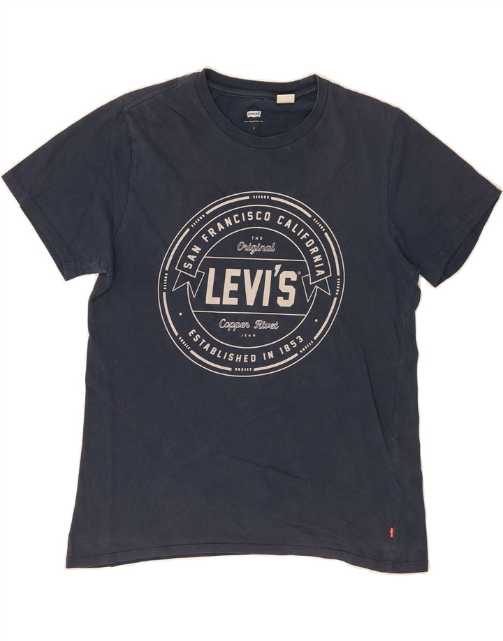 LEVI'S Mens Graphic T-Shirt Top Small Navy Blue Cotton Vintage Levi's and Second-Hand Levi's from Messina Hembry 