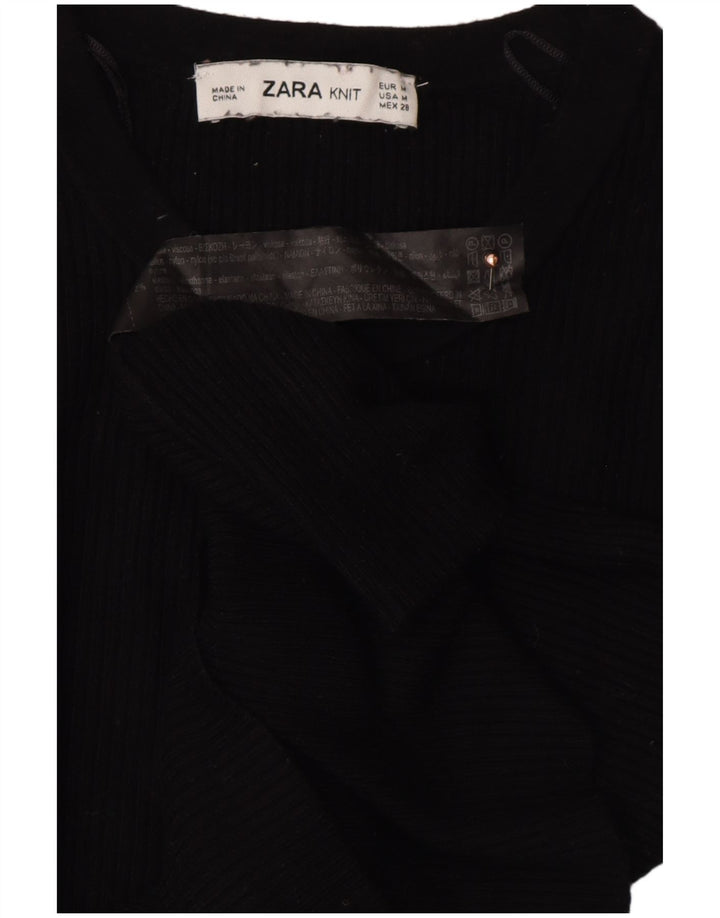 ZARA ženski kratki pulover s dugmadima i ovratnikom UK 12 Srednje crna viskoza