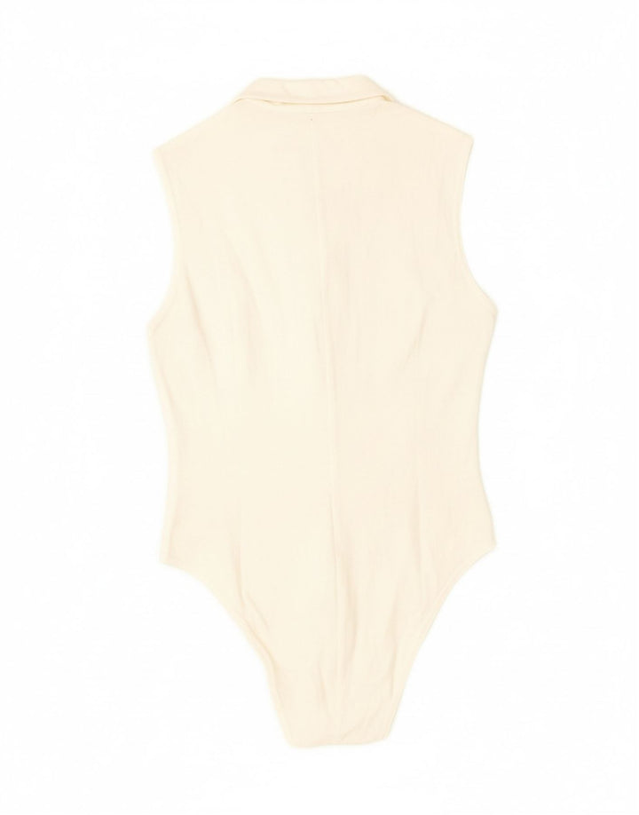 VINTAGE Womens Bodysuit IT 44 Medium Off White Cotton Vintage Vintage and Second-Hand Vintage from Messina Hembry 