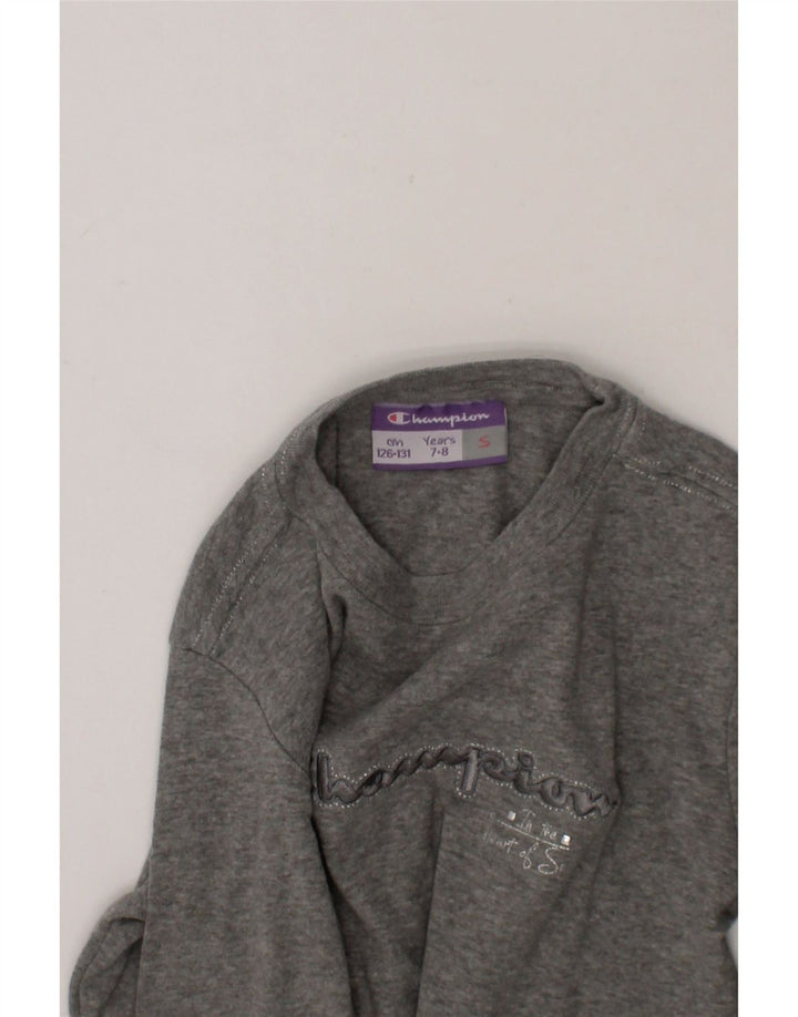 CHAMPION Girls Graphic Top Long Sleeve 7-8 Years Small Grey Vintage Champion and Second-Hand Champion from Messina Hembry 