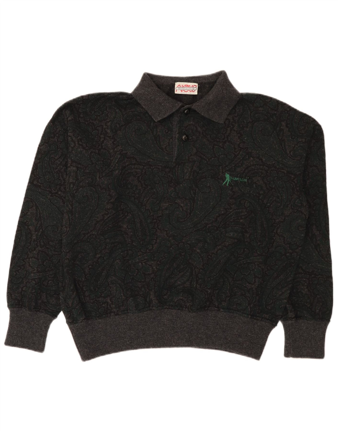 Pancaldi & B muški pulover s polo ovratnikom IT 48 srednje sivi paisley vuneni