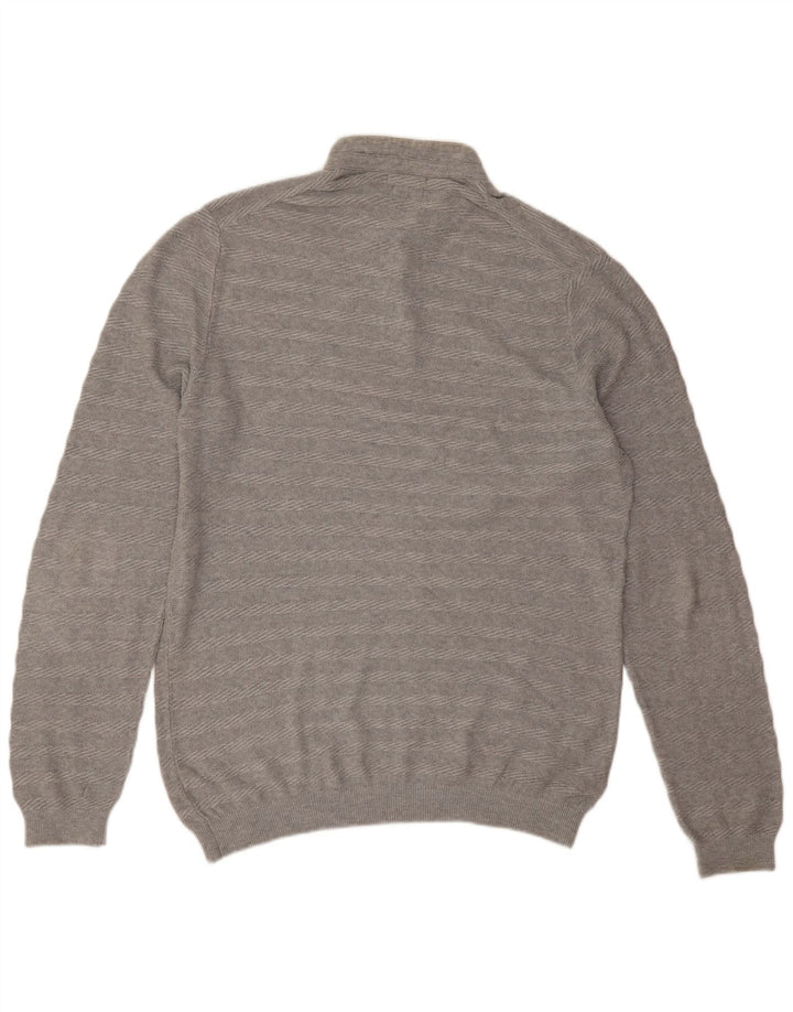 Massimo Dutti muški džemper s dugmadima i ovratnikom XL sivi pamuk na pruge