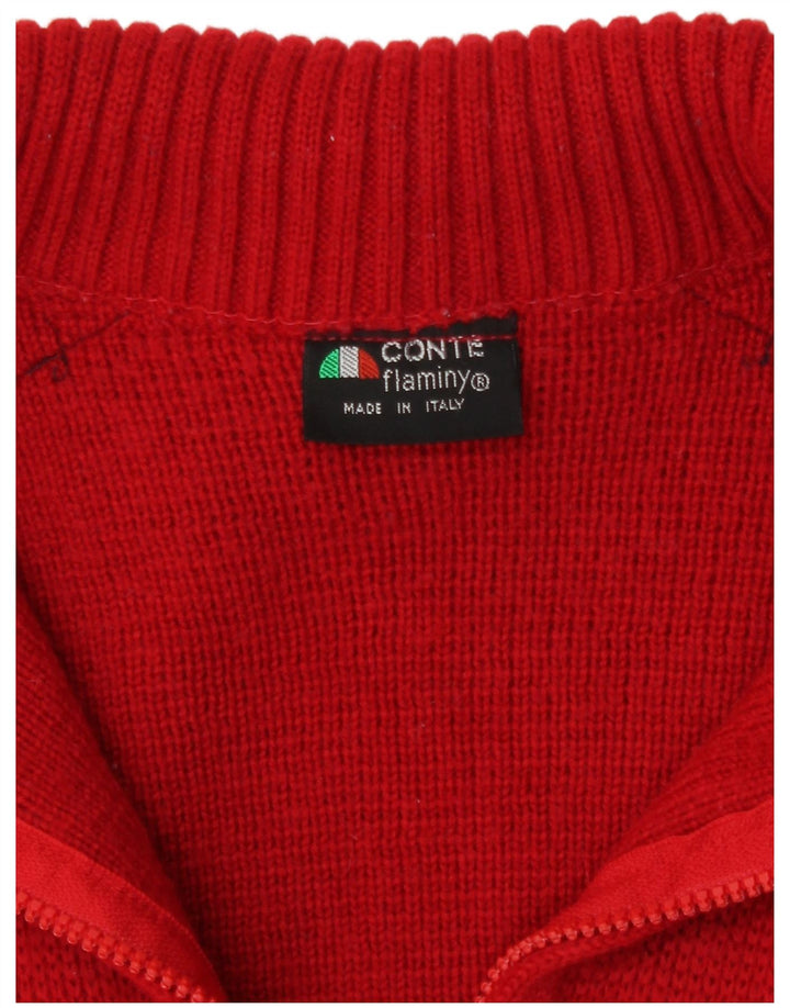 Vintage muški džemper s izrezom i srednje crvenim blokovima boja