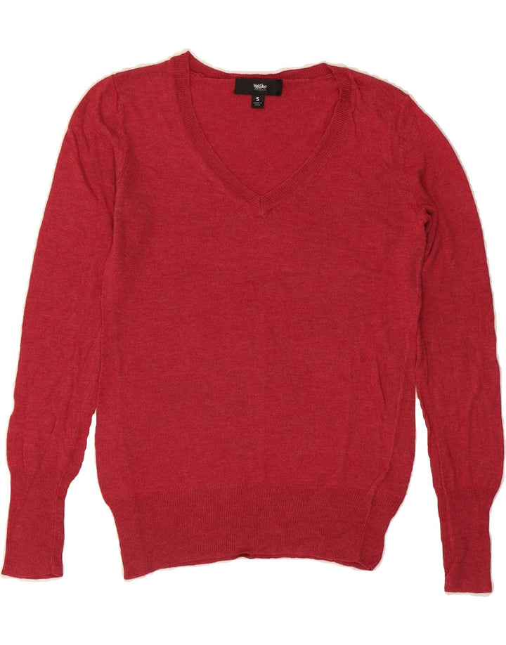MOSSIMO Womens V-Neck Jumper Sweater UK 10 Small Red Nylon Vintage Mossimo and Second-Hand Mossimo from Messina Hembry 