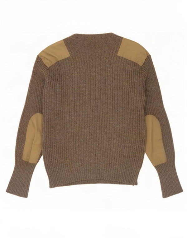 Vintage Mens Military V-Neck Jumper Sweater Medium Grey Colourblock