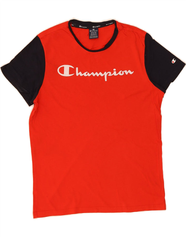 CHAMPION Mens Graphic T-Shirt Top Medium Red Colourblock Vintage Champion and Second-Hand Champion from Messina Hembry 