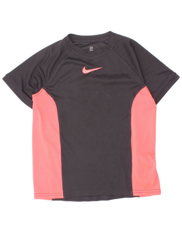 Nike Boys Dri Fit T-Shirt Top 8-9 Years Small Black Colourblock Polyester