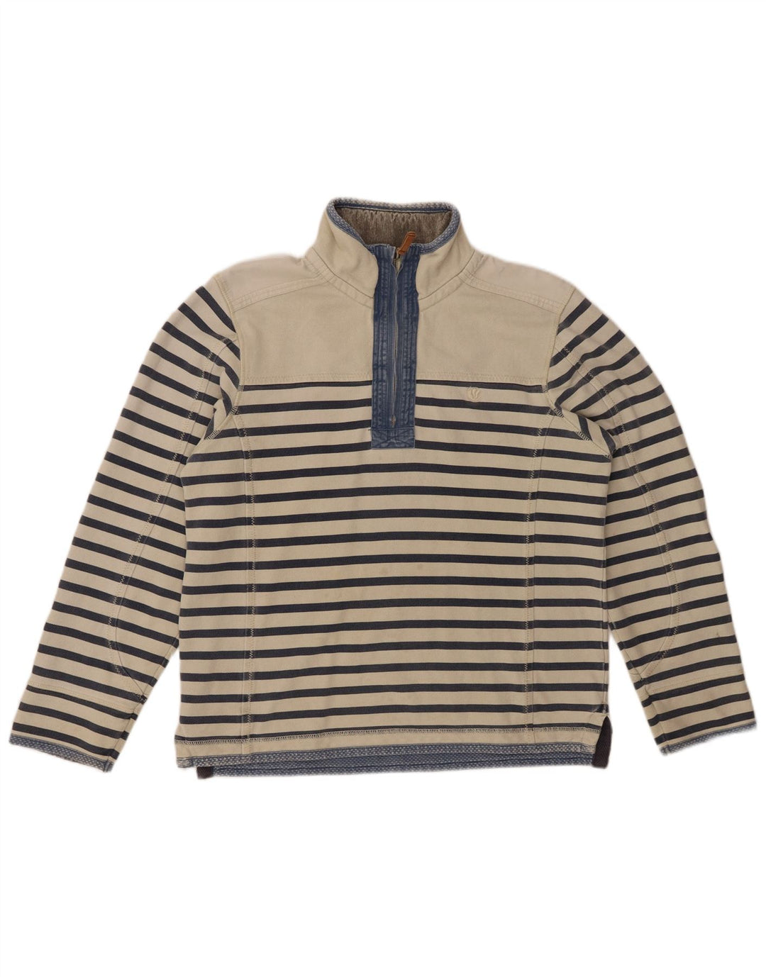 FAT FACE Muška majica s izrezom s patentnim zatvaračem, mali pamuk na bijele pruge