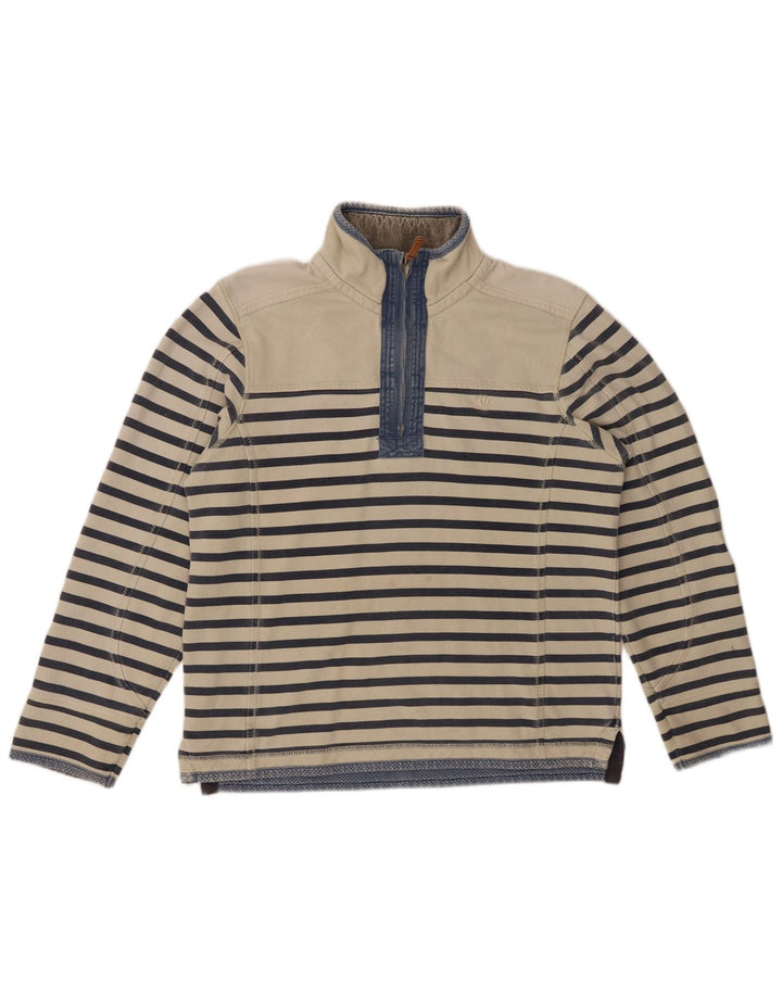 FAT FACE Muška majica s izrezom s patentnim zatvaračem, mali pamuk na bijele pruge