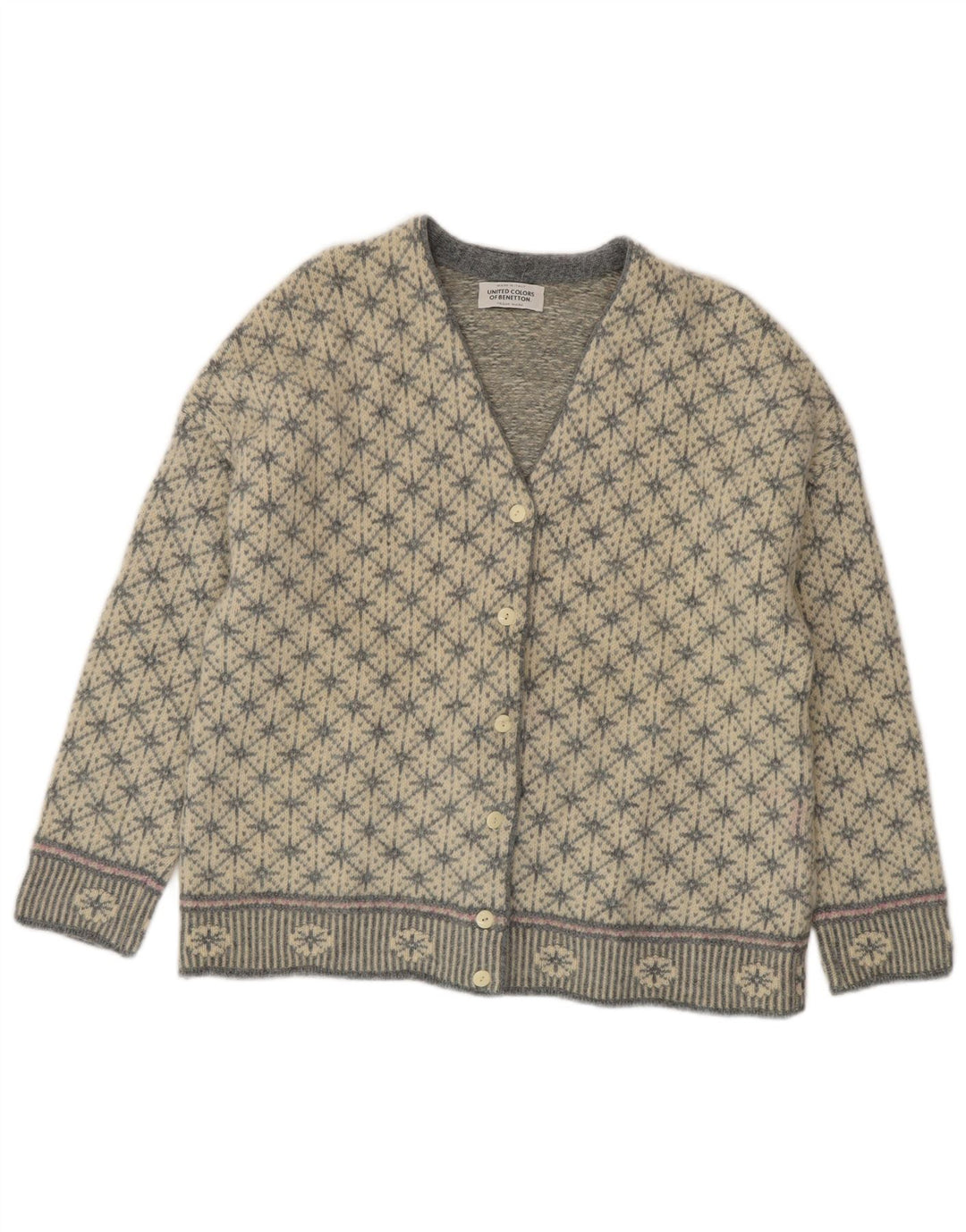 BENETTON ženski prekomjerni džemper UK 10 Small Gray Fair Isle