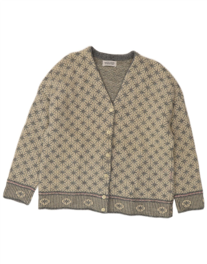 BENETTON ženski prekomjerni džemper UK 10 Small Gray Fair Isle