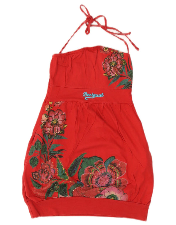 Desigual ženska majica s halterima s grafikama UK 4 XS, crveni cvjetni pamuk