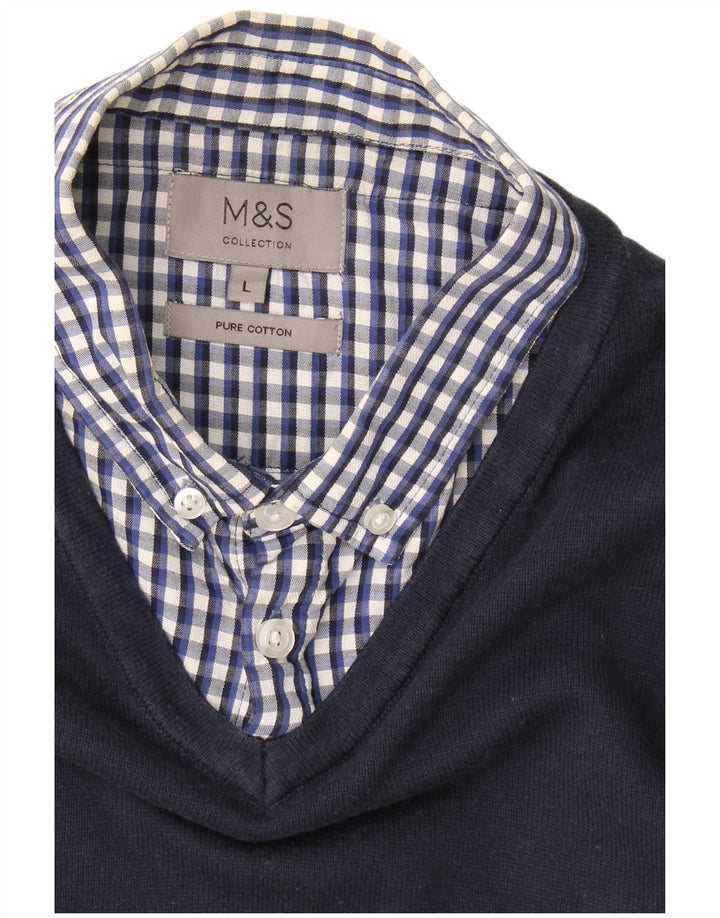 Marks & Spencer muški pulover s polo ovratnikom, veliki tamnoplavi gingham