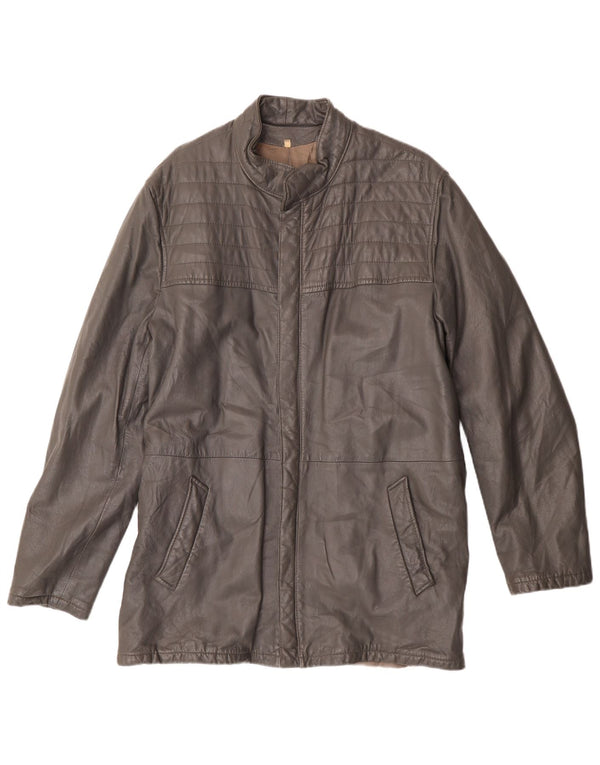 Vintage Mens Leather Jacket IT 50 Large Grey Leather