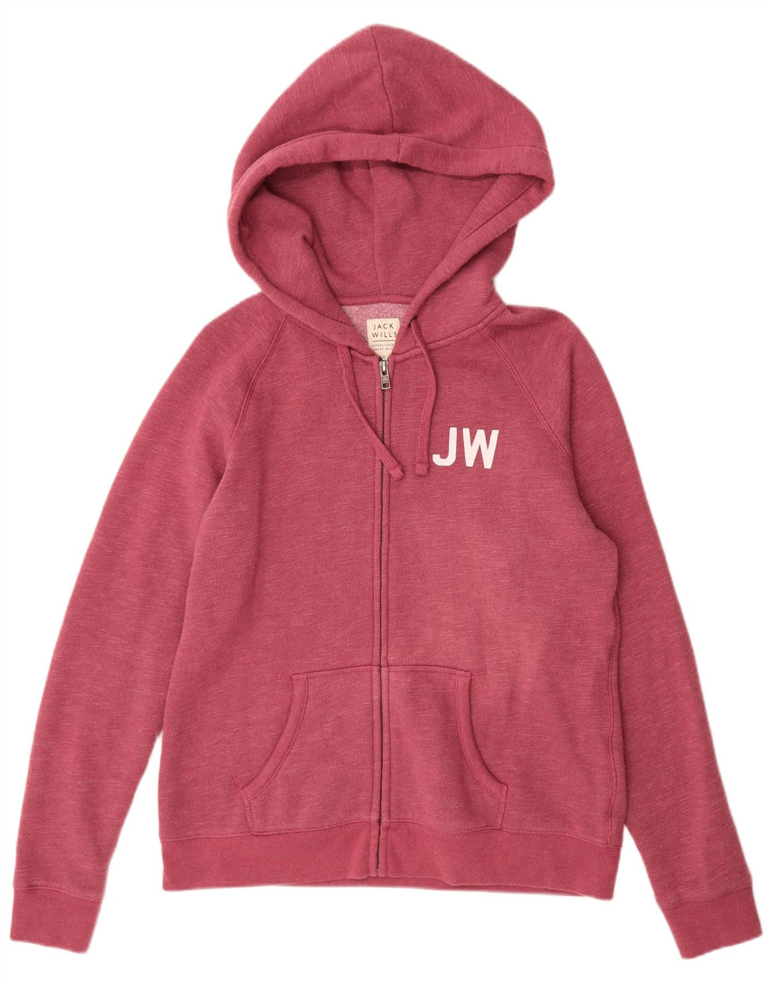 JACK WILLS Ženski pulover s kapuljačom s patentnim zatvaračem UK 16 Veliki tamnocrveni s flekama