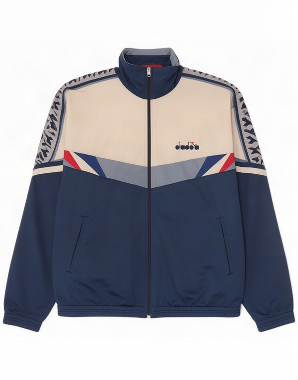 Diadora Mens Graphic Trenirka Top Jacket UK 44 XL Navy Blue Colourblock