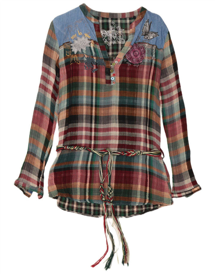 DESIGUAL gornji dio ženske grafičke bluze UK 16 veliki šareni karo