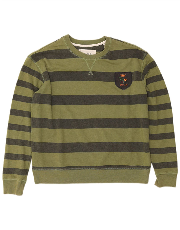 JACK WILLS Ženska prekomjerna majica s kratkim rukavima UK 14 Veliki kaki na pruge