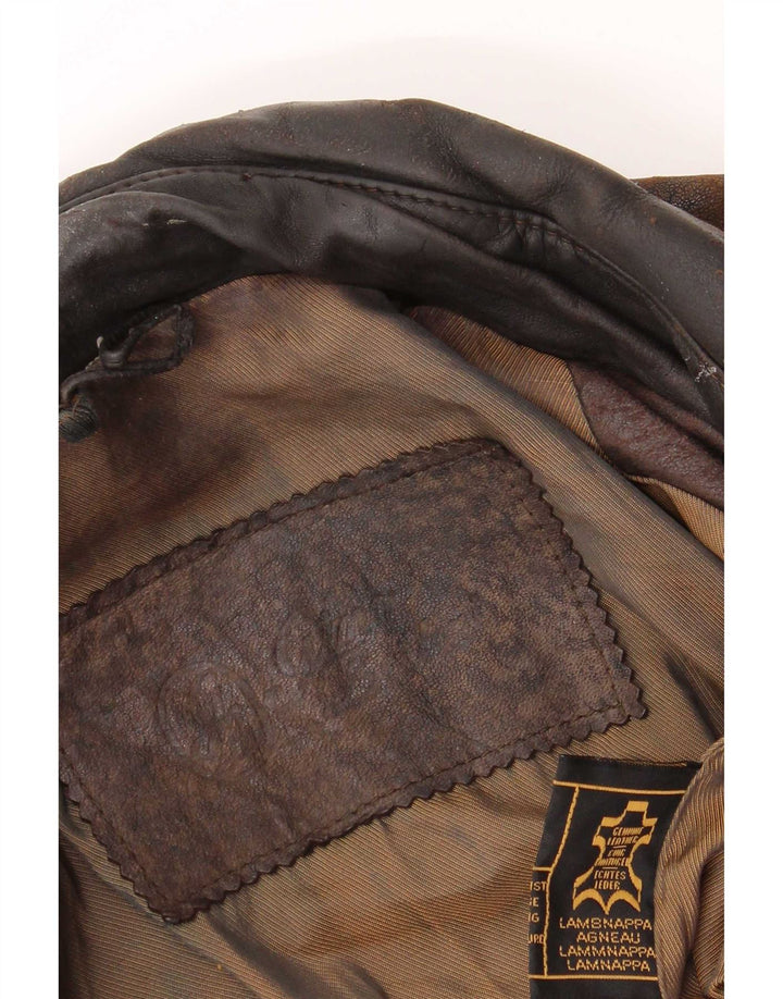 Gina Bacconi muška kožna bomber jakna UK 36 Small Brown Patchwork Retro
