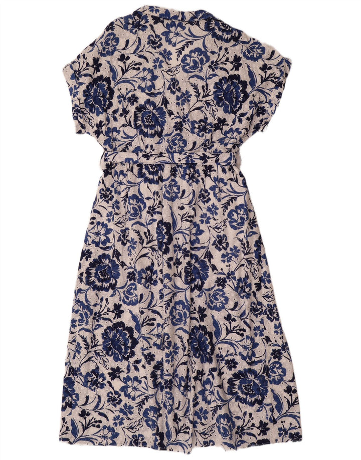 ZARA ženska maksi haljina kratkih rukava UK 20 2XL Plavi cvjetni pamuk