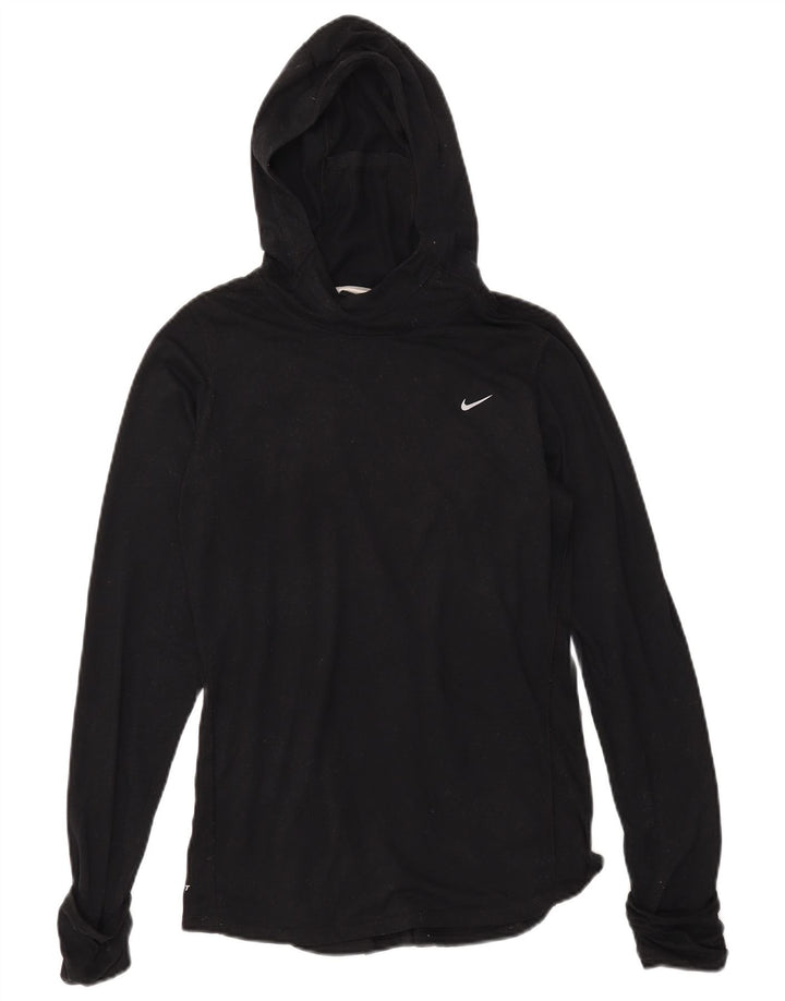NIKE Ženska Dri Fit majica s kapuljačom dugih rukava UK 14 srednji crni poliester