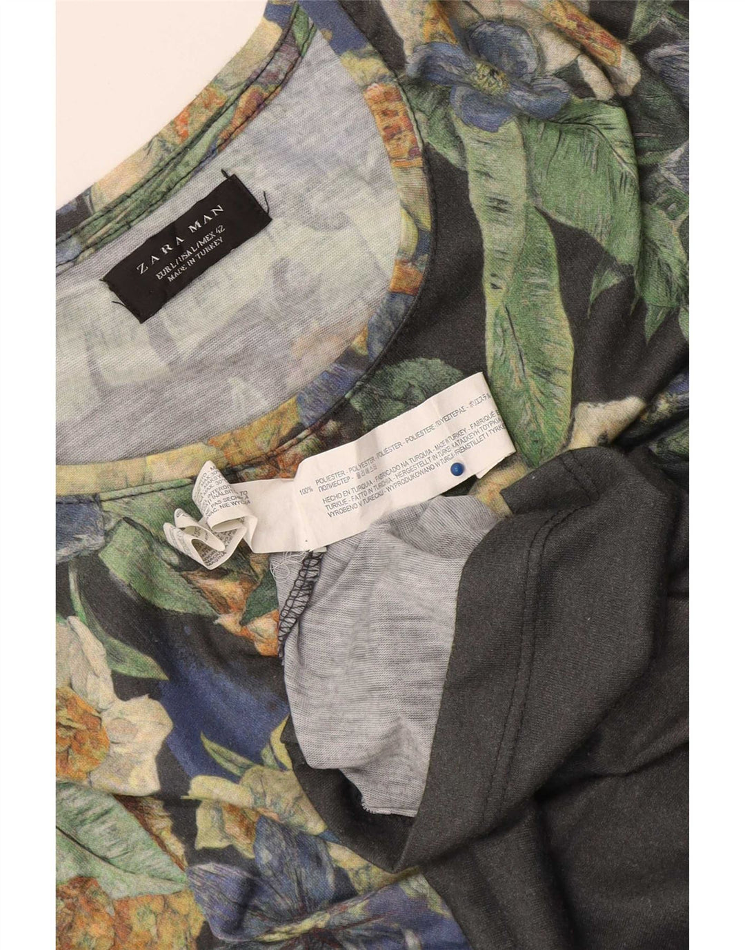 Zara muška majica s grafičkim motivima, veliki sivi cvjetni poliester