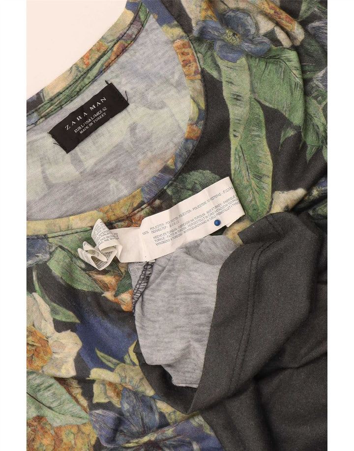 Zara muška majica s grafičkim motivima, veliki sivi cvjetni poliester