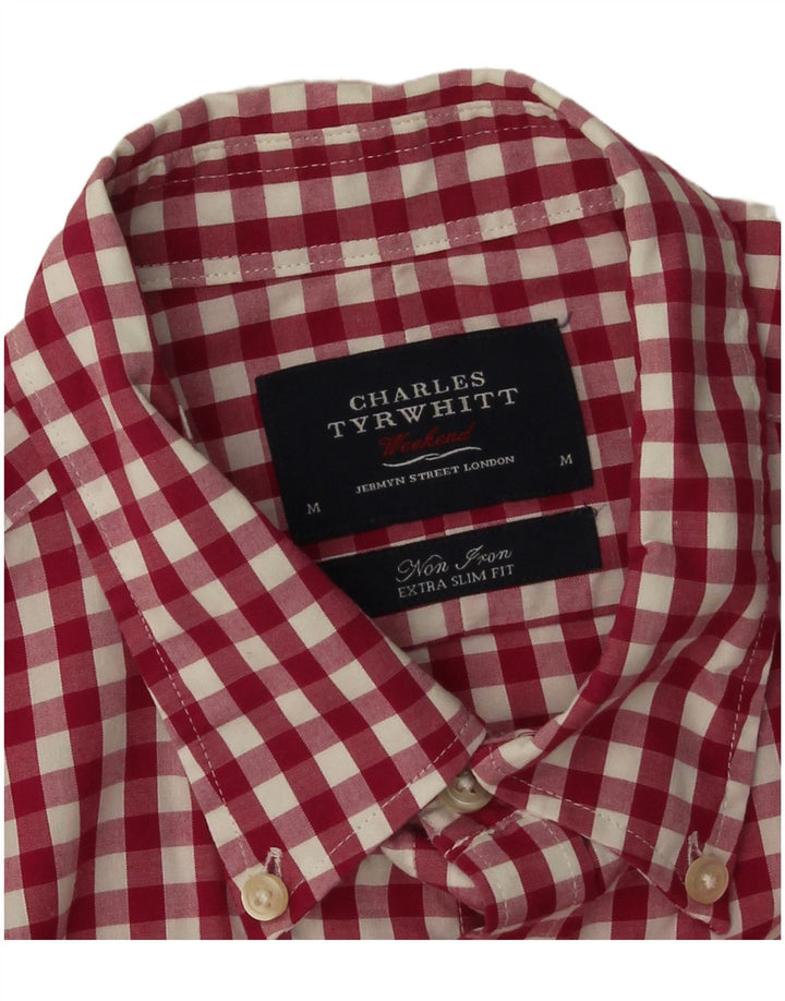 Charles Tyrwhitt muška ekstra uska košulja srednje crvene boje od gingham pamuka