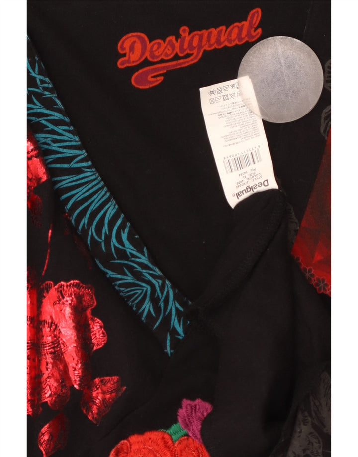DESIGUAL Ženska grafička haljina A-kroja dugih rukava UK 18 XL crna cvjetna