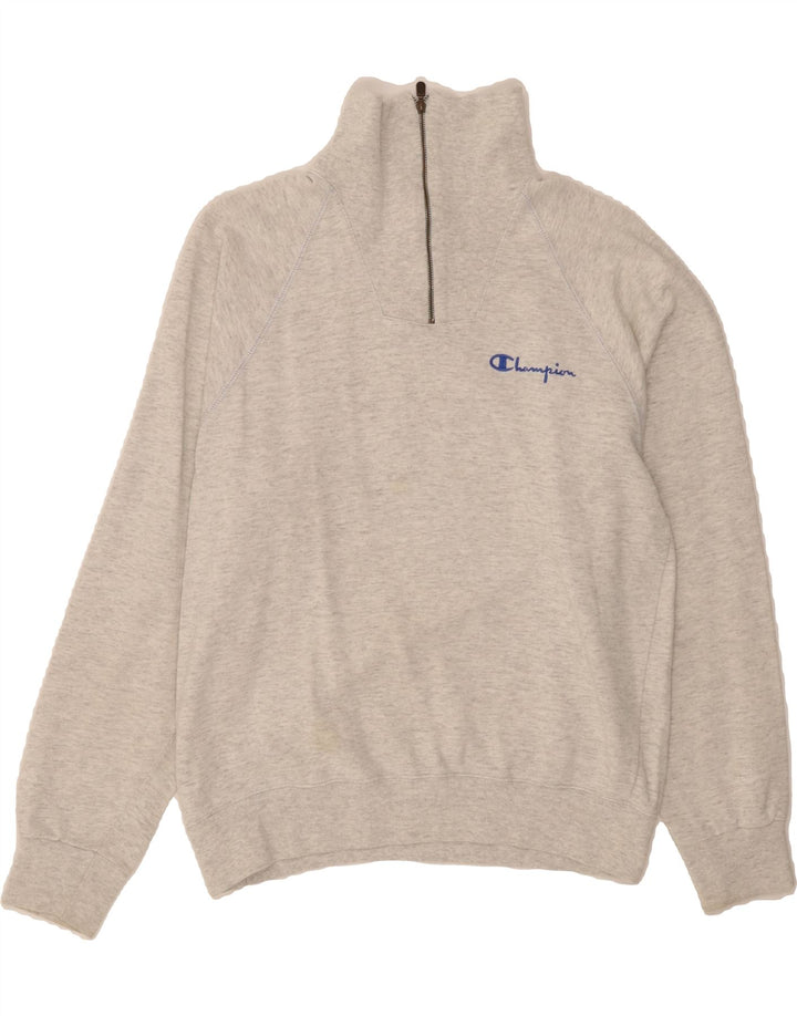 CHAMPION Mens Zip Neck Jumper Sweater Small Grey Flecked Cotton Vintage Champion and Second-Hand Champion from Messina Hembry 