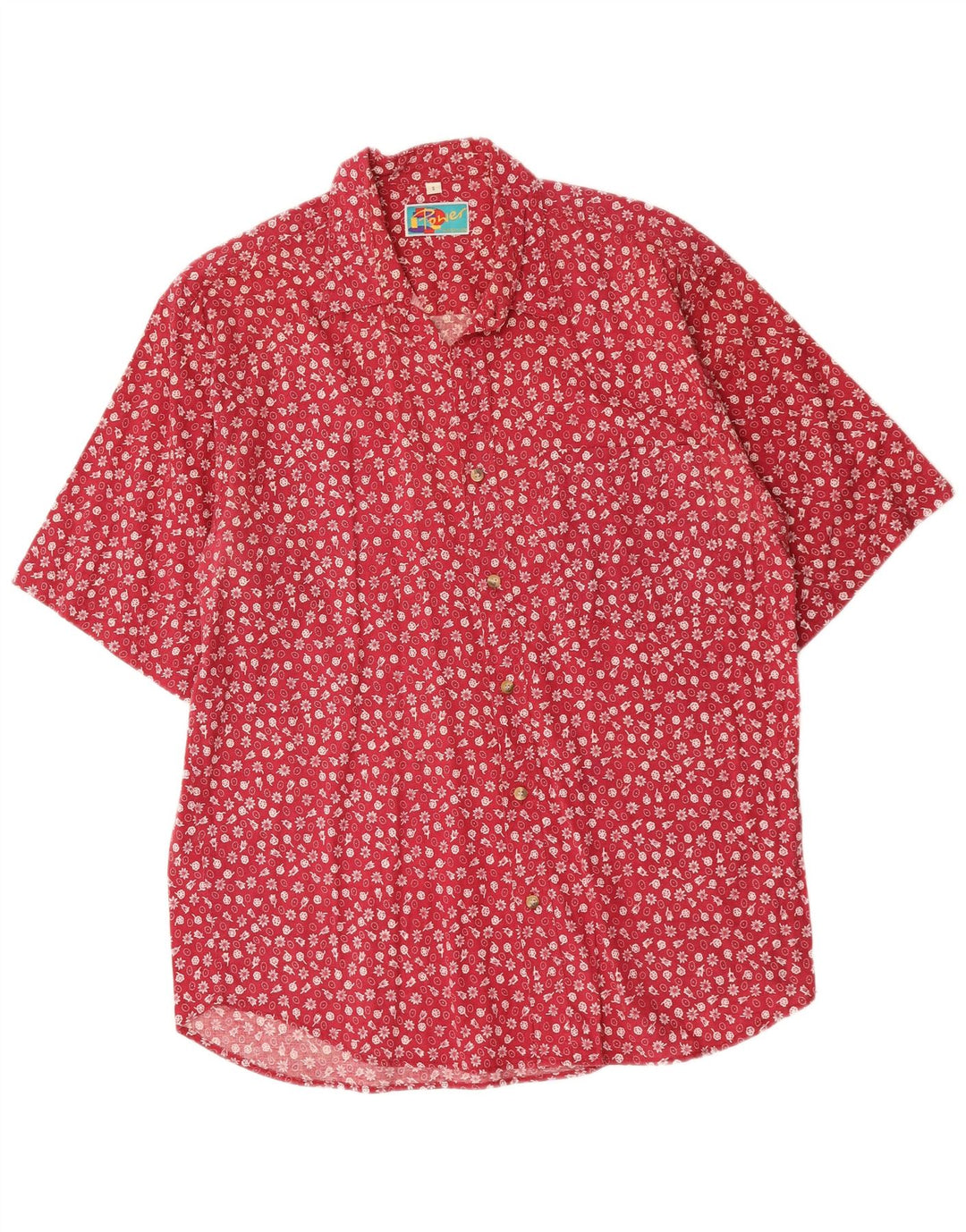 VINTAGE Mens Short Sleeve Shirt Small Red Floral