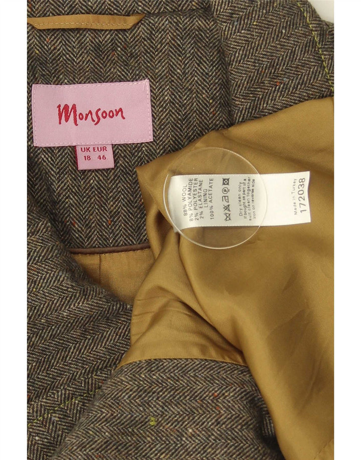 Monsoon ženski kratki graškasti kaput 3/4 rukava UK 18 XL siva vuna riblja kost