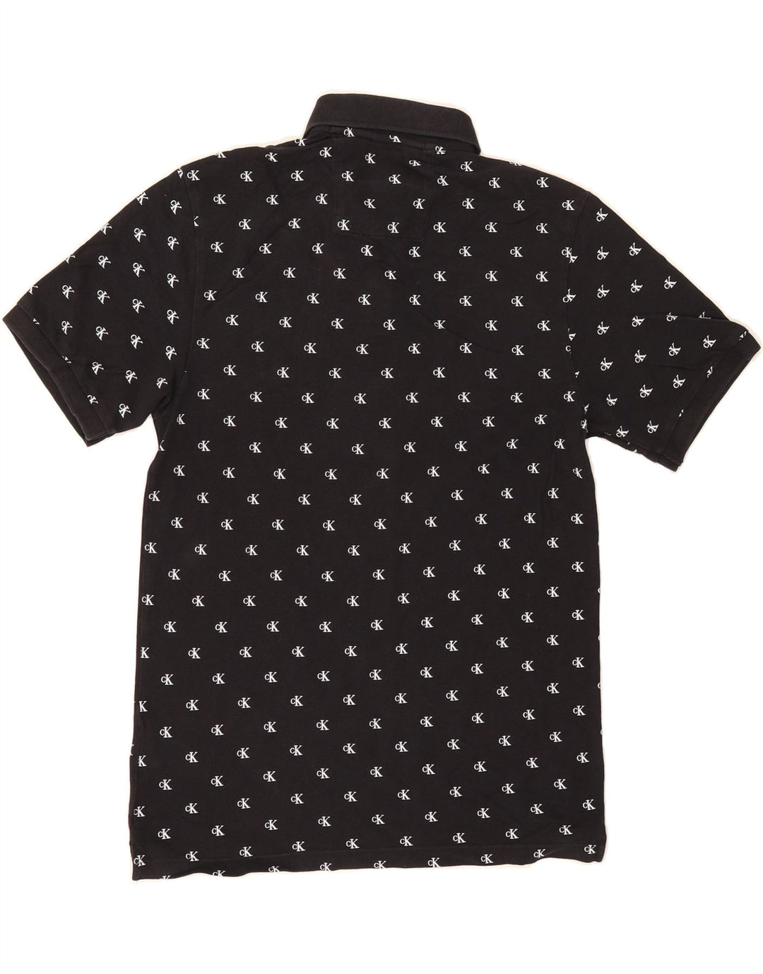 CALVIN KLEIN JEANS Mens Abstract Pattern Polo Shirt Small Black Cotton Vintage Calvin Klein Jeans and Second-Hand Calvin Klein Jeans from Messina Hembry 