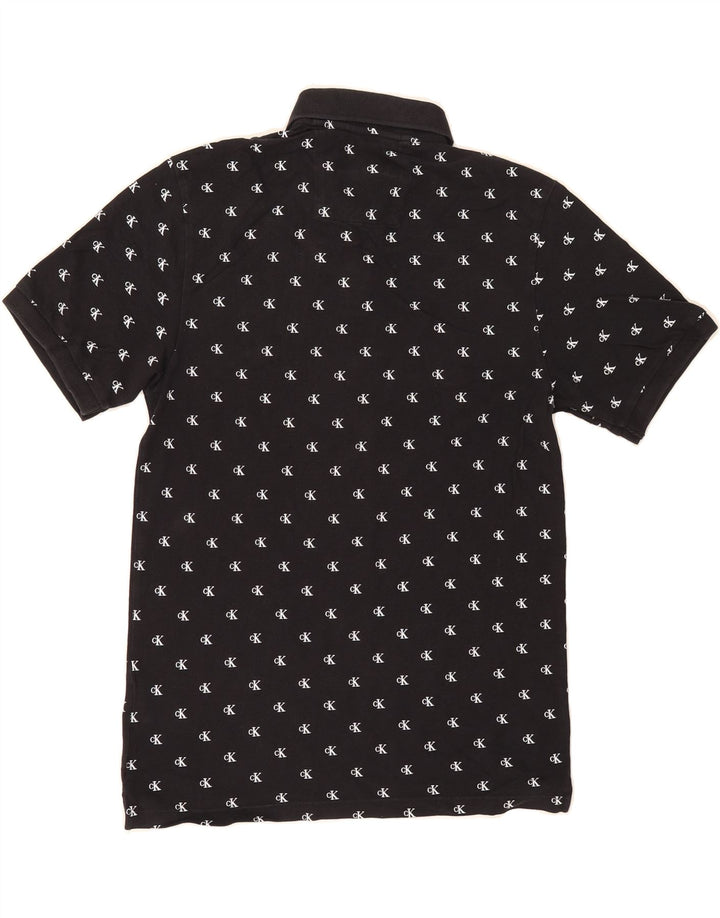 CALVIN KLEIN JEANS Mens Abstract Pattern Polo Shirt Small Black Cotton Vintage Calvin Klein Jeans and Second-Hand Calvin Klein Jeans from Messina Hembry 