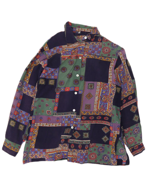 Vintage ženska prevelika košulja bluza UK 10 Mali raznobojni patchwork