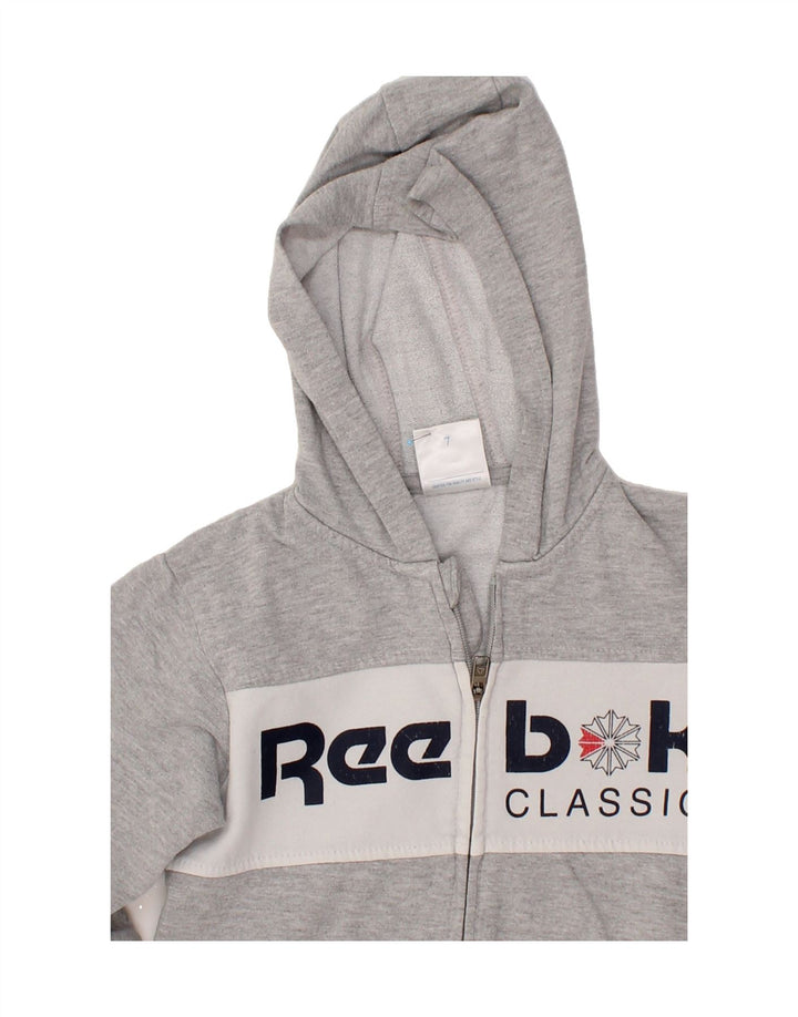 REEBOK Boys Graphic Zip Hoodie Sweater 6-7 Years Grey Vintage Reebok and Second-Hand Reebok from Messina Hembry 