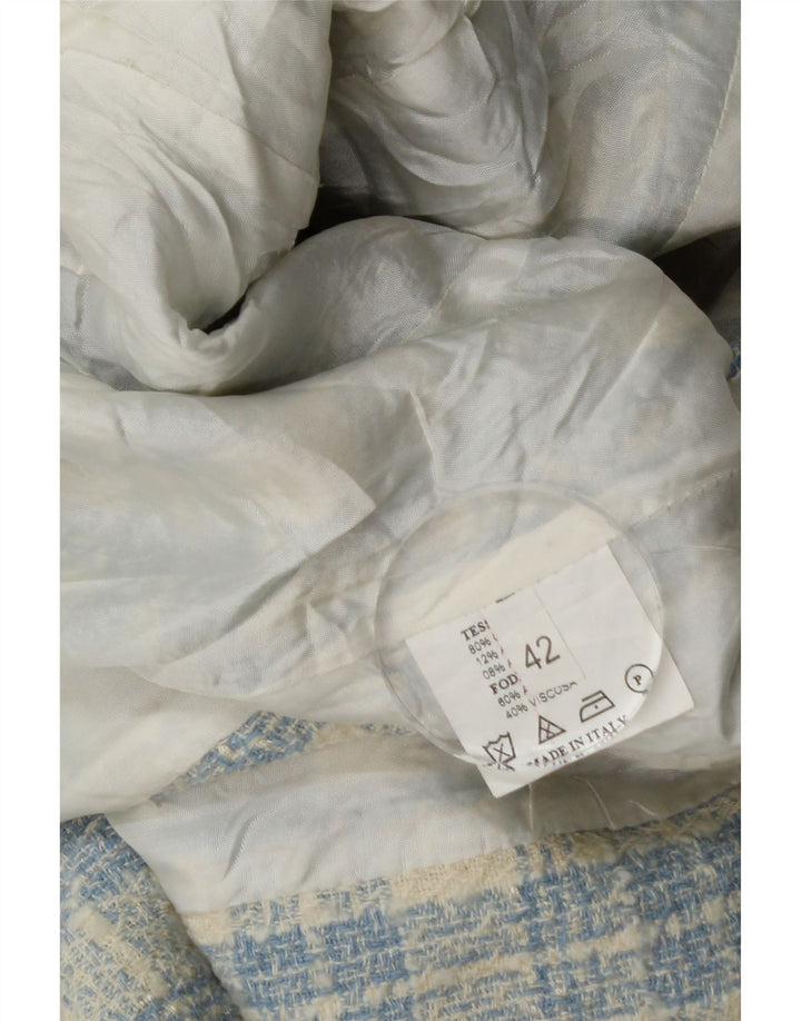 Vintage ženski sako s 3 gumba IT 42 Srednje plavi karirani pamuk