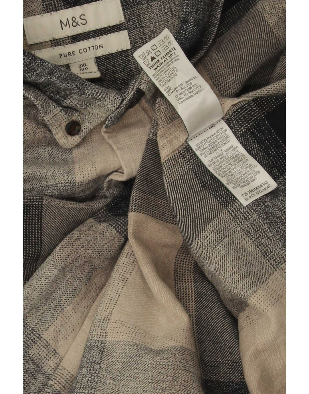 Marks & Spencer muška flanelska košulja standardnog kroja 2XL bež karirani pamuk